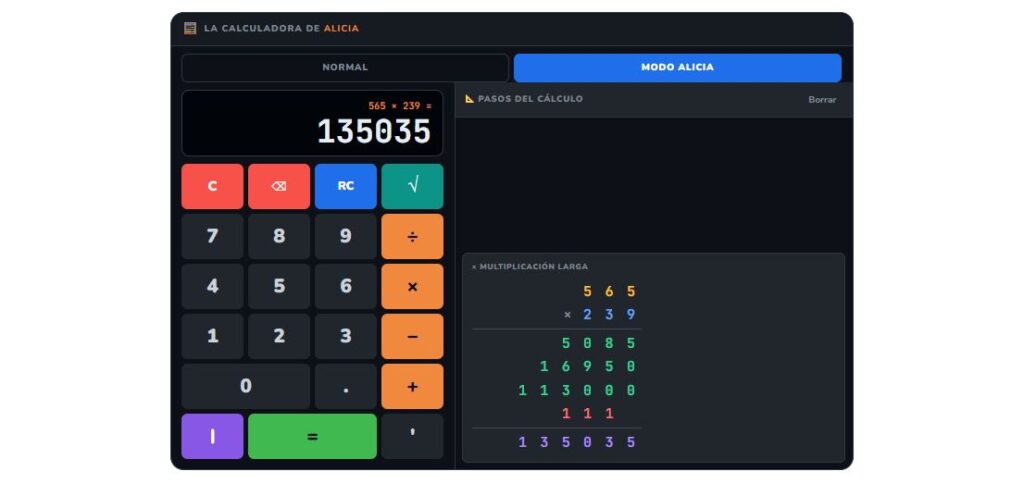 Calculadora Alicia online con procedimiento paso a paso