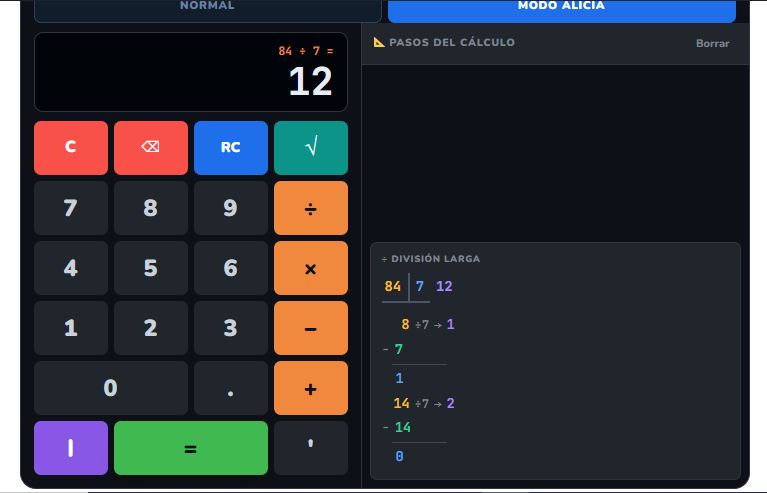 calculadora de divisiones largas resolviendo operación paso a paso con resto y decimales