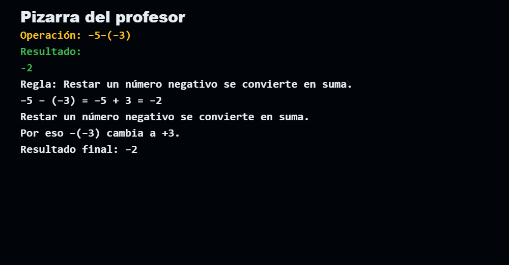 Calculadora Alicia números negativos resolviendo -5 menos -3 paso a paso